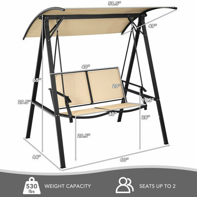 2 Person Patio Swing with Weather Resistant Glider and Adjustable Canopy-Beige