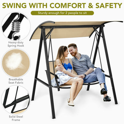 2 Person Patio Swing with Weather Resistant Glider and Adjustable Canopy-Beige