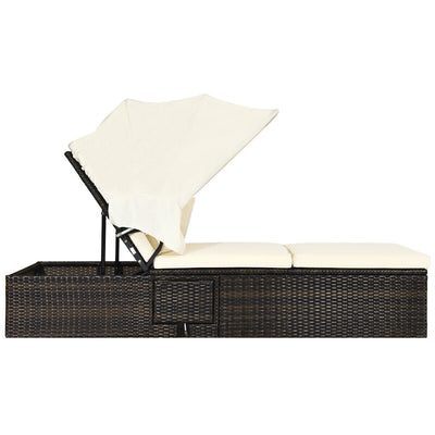 Outdoor Chaise Lounge Chair with Folding Canopy-White