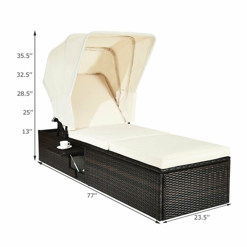 Outdoor Chaise Lounge Chair with Folding Canopy-White