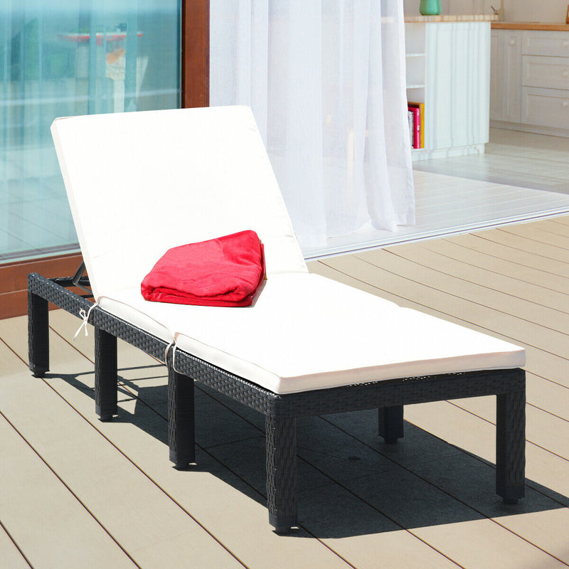 Patio Rattan Cushioned Height Adjustable Lounge Chair-White