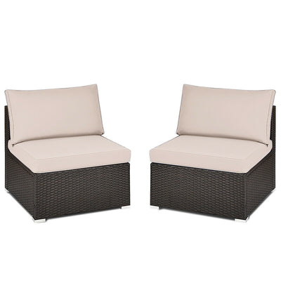 2 Pieces Patio Rattan Armless Sofa Set with 2 Cushions and 2 Pillows-Brown