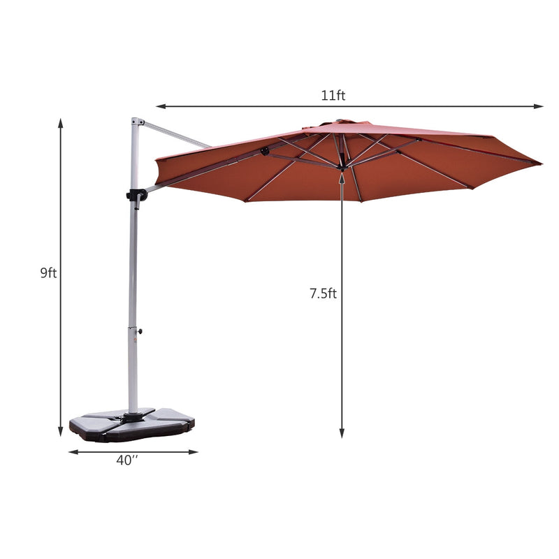 11 Feet Patio Offset Cantilever Umbrella 360° Rotation Aluminum Tilt-Brick Red