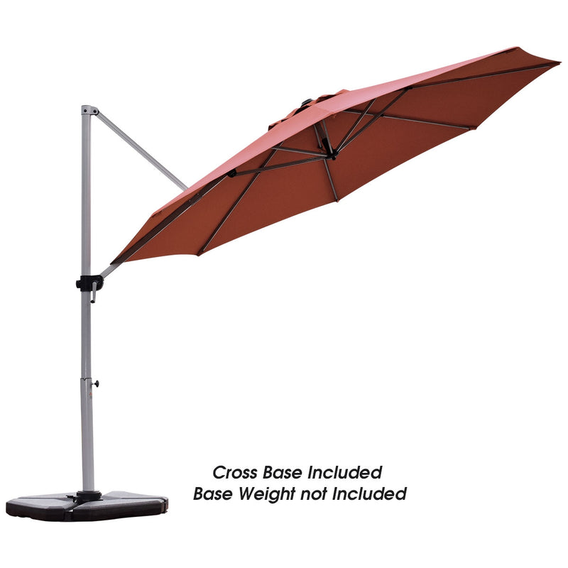 11 Feet Patio Offset Cantilever Umbrella 360° Rotation Aluminum Tilt-Brick Red