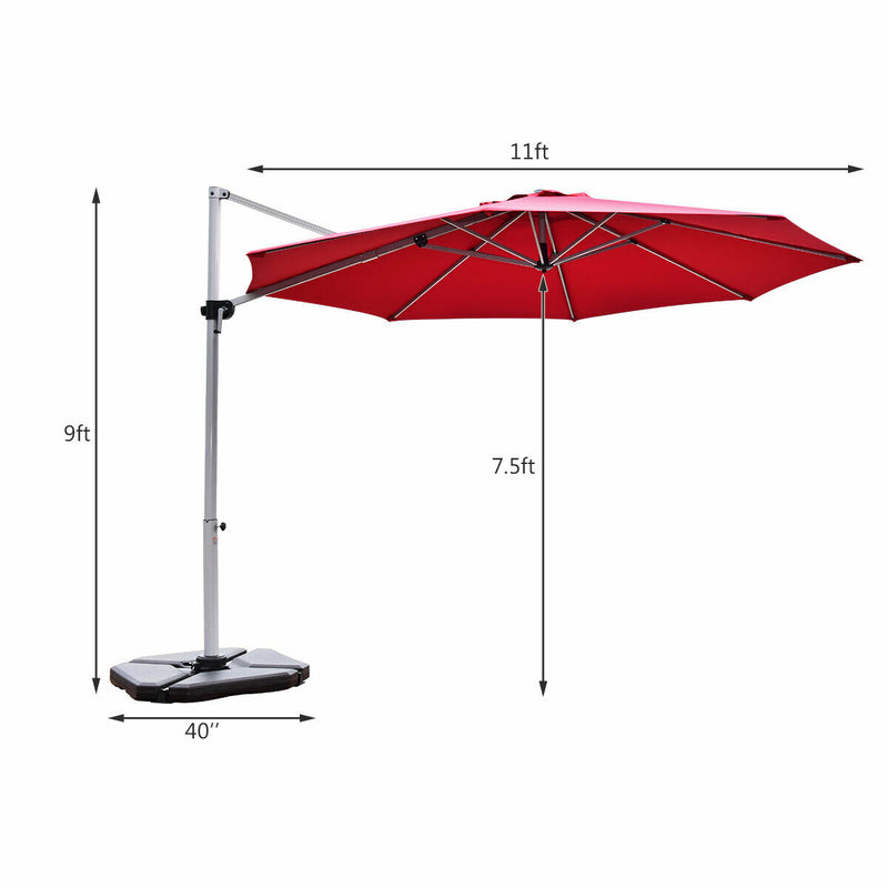 11 Feet Patio Offset Cantilever Umbrella 360° Rotation Aluminum Tilt-Red