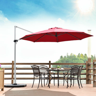 11 Feet Patio Offset Cantilever Umbrella 360° Rotation Aluminum Tilt-Red