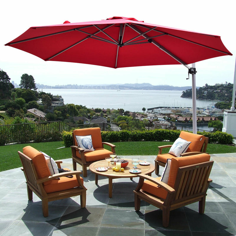 11 Feet Patio Offset Cantilever Umbrella 360° Rotation Aluminum Tilt-Red