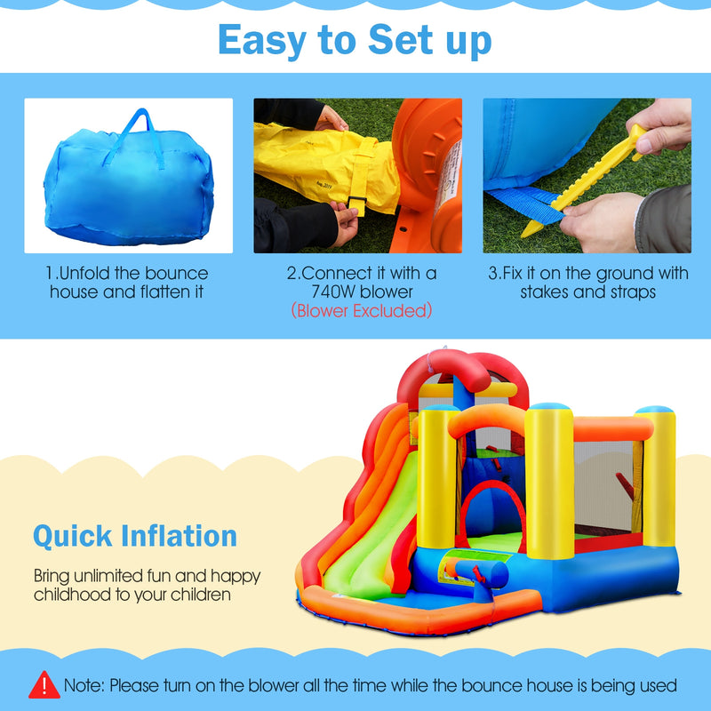 Inflatable Water Slide Bounce House with Pool and Cannon Without Blower