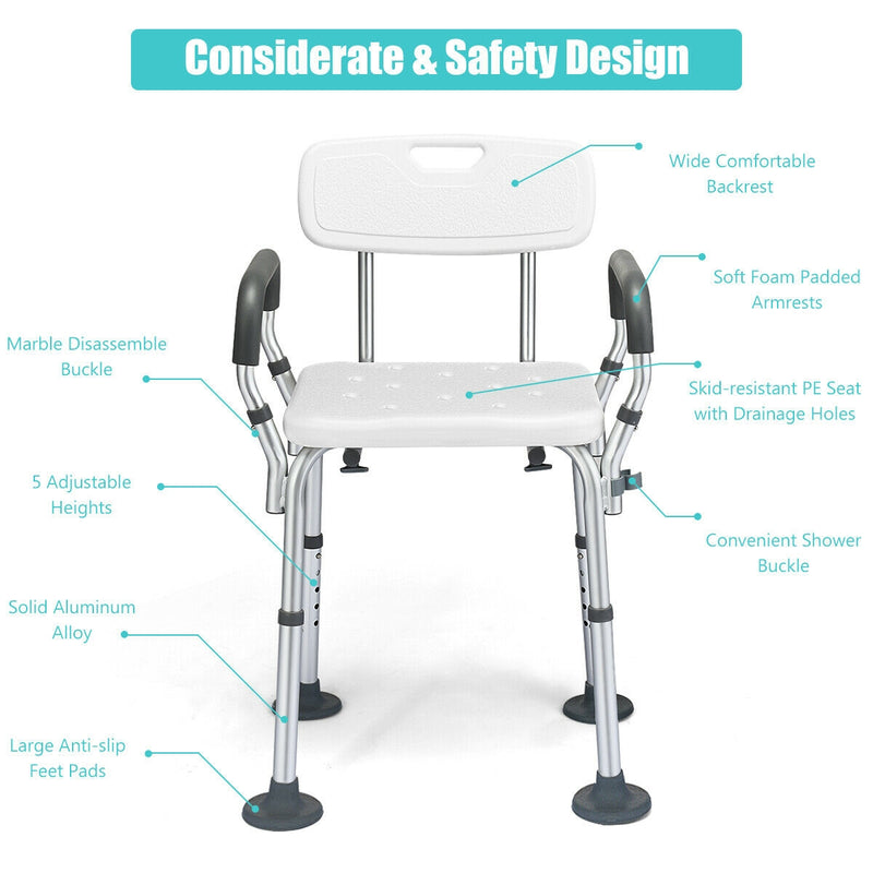 Shower Chair Spa Bathtub with Removable Armrests and Back