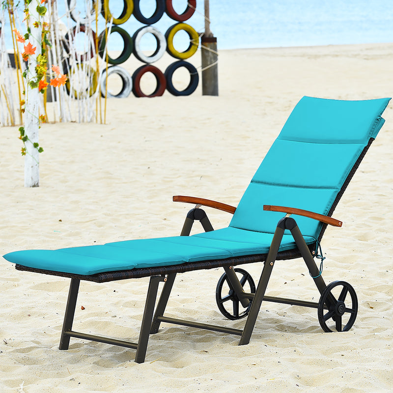 Outdoor Chaise Lounge Chair Rattan Lounger Recliner Chair-Turquoise