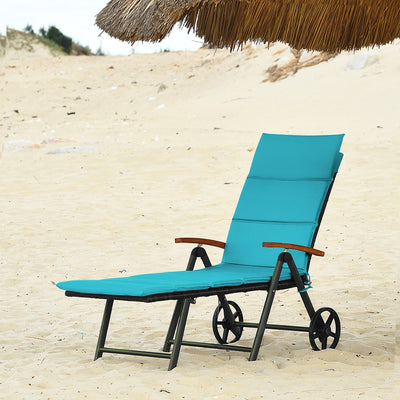 Outdoor Chaise Lounge Chair Rattan Lounger Recliner Chair-Turquoise