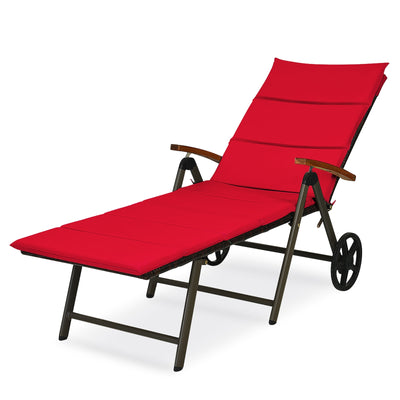 Outdoor Chaise Lounge Chair Rattan Lounger Recliner Chair-Red