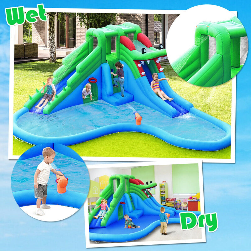 Inflatable Water Park Crocodile Bouncer Dual Slide Climbing Wall Without Blower