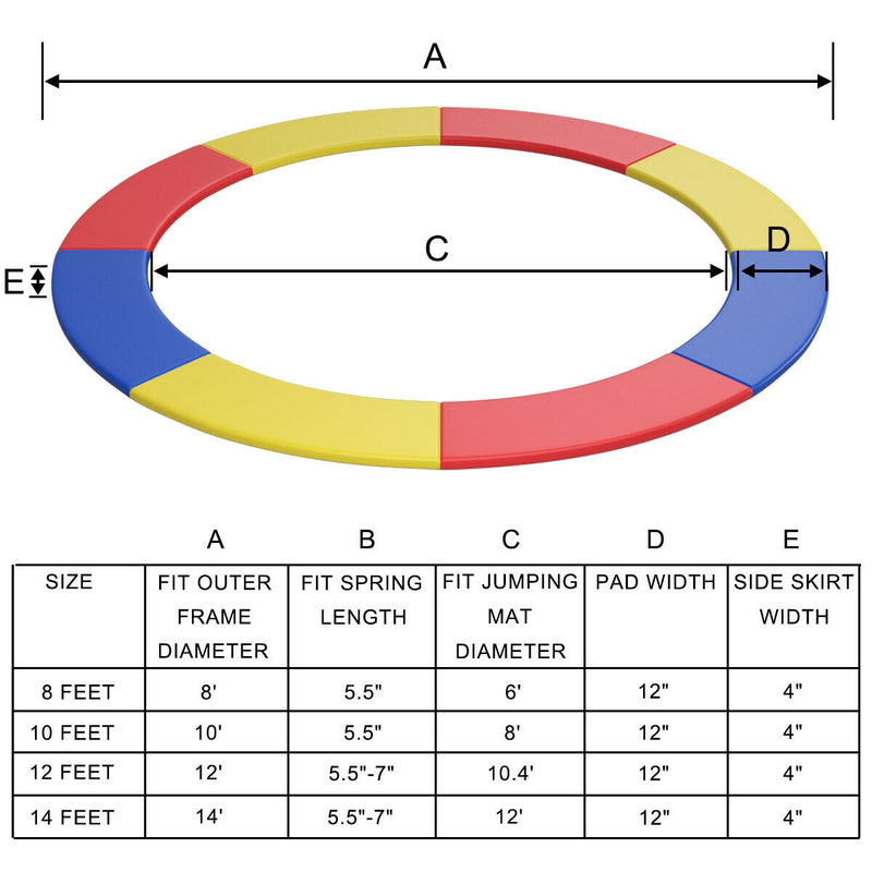 10Ft Waterproof Safety Trampoline  Bounce Frame Spring Cover Outdoor/Indoor-Multicolor