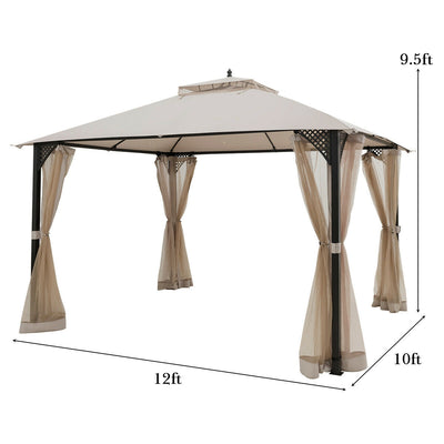 12’ x 10’Outdoor Double Top Patio Gazebo-Beige