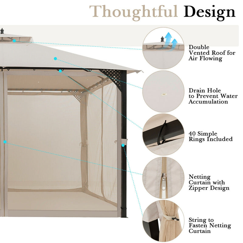 12’ x 10’Outdoor Double Top Patio Gazebo-Beige