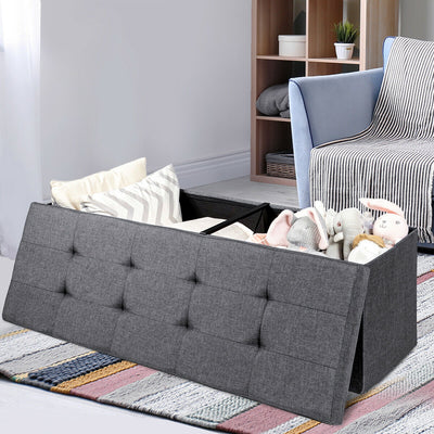 Large Fabric Folding Storage Chest with Smart lift Divider Bed End Ottoman Bench-Dark Gray