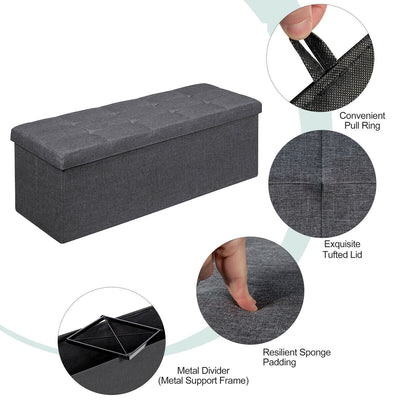 Large Fabric Folding Storage Chest with Smart lift Divider Bed End Ottoman Bench-Dark Gray