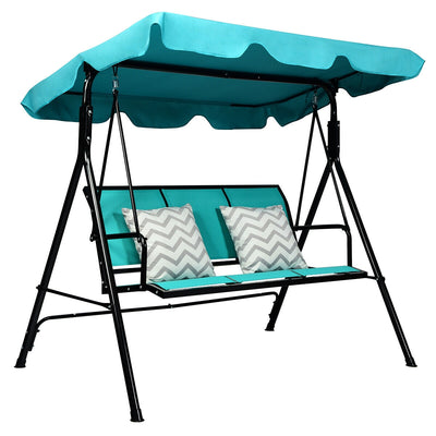 3 Person Patio Swing with Polyester Angle Adjustable Canopy and Steel Frame-Blue