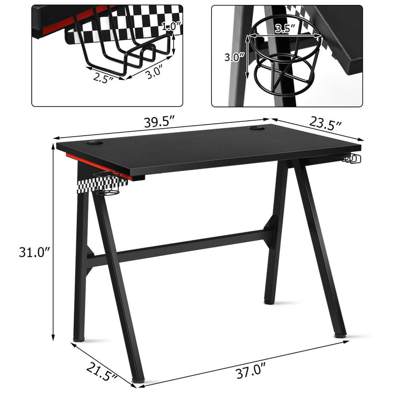 Ergonomic PC Computer Gaming Desk with Cup Holder/Headphone Hook