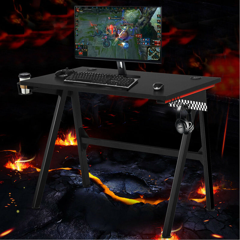 Ergonomic PC Computer Gaming Desk with Cup Holder/Headphone Hook