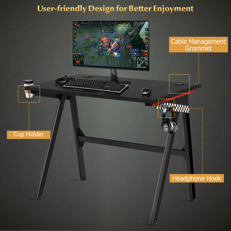 Ergonomic PC Computer Gaming Desk with Cup Holder/Headphone Hook