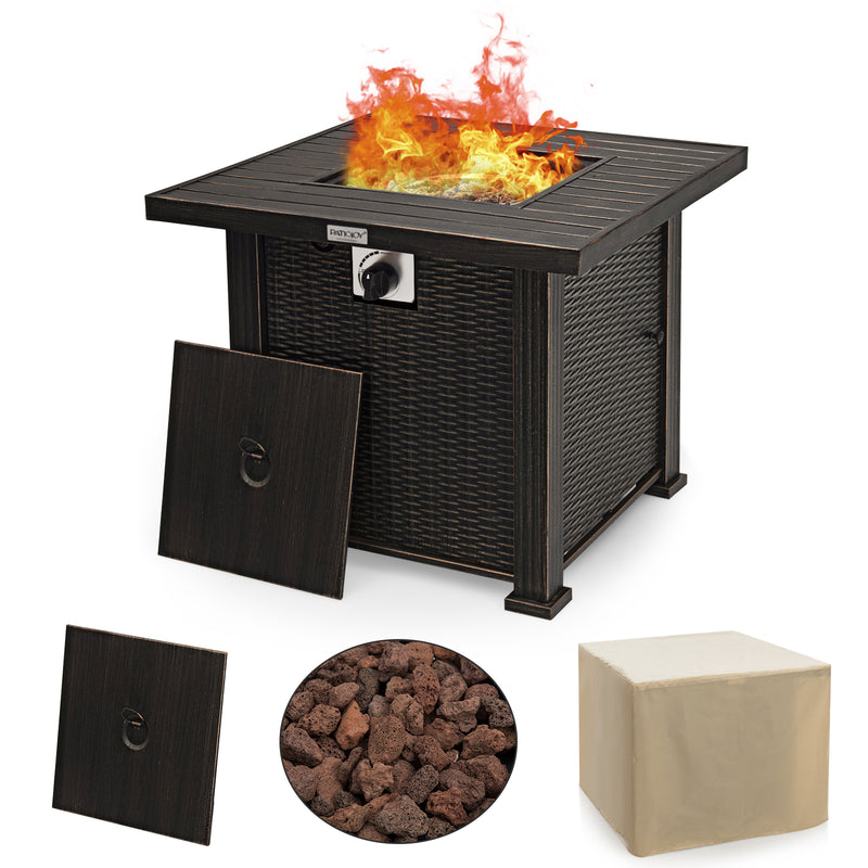 30 Inch 50000 BTU Square Propane Gas Fire Pit Table with Table Cover