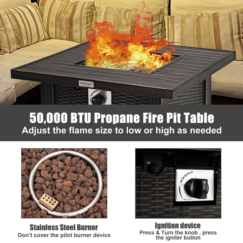 30 Inch 50000 BTU Square Propane Gas Fire Pit Table with Table Cover