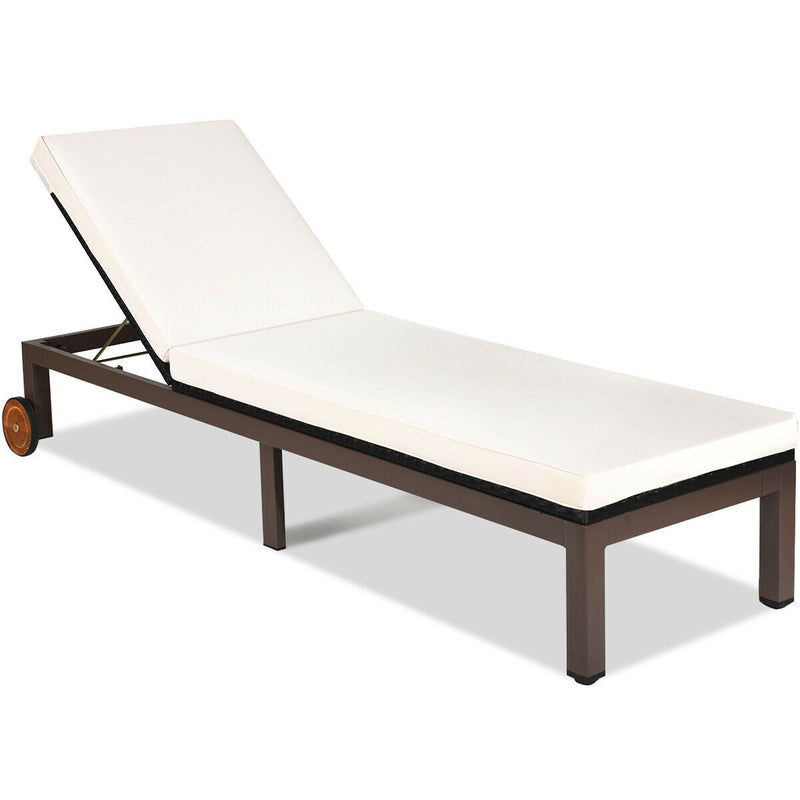 Patio Chaise Lounge Chair Outdoor Rattan Lounger Recliner Chair-Beige