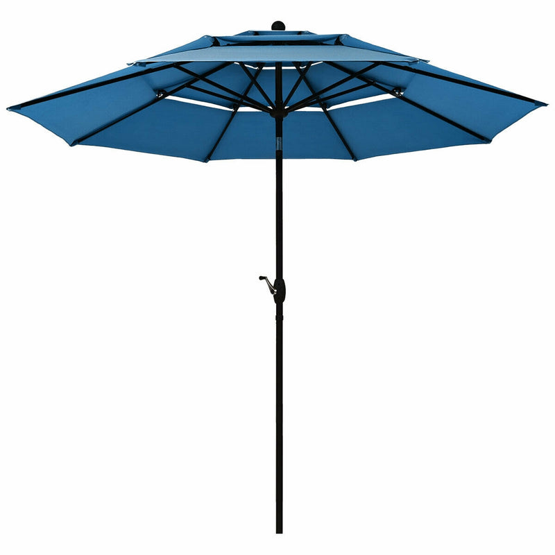 10ft 3 Tier Outdoor Patio Umbrella with Double Vented-Blue