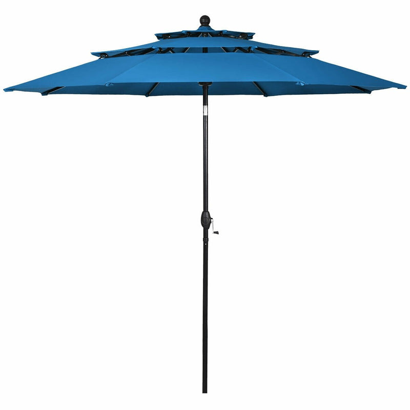 10ft 3 Tier Outdoor Patio Umbrella with Double Vented-Blue