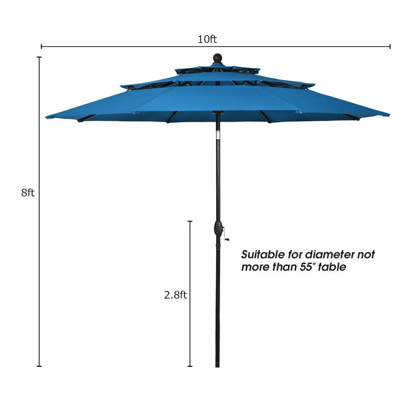 10ft 3 Tier Outdoor Patio Umbrella with Double Vented-Blue