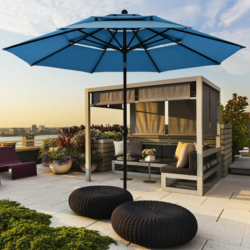 10ft 3 Tier Outdoor Patio Umbrella with Double Vented-Blue