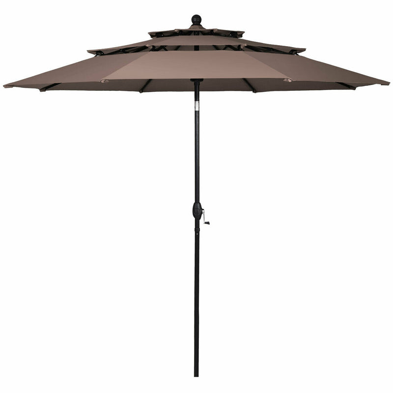 10ft 3 Tier Outdoor Patio Umbrella with Double Vented-Tan