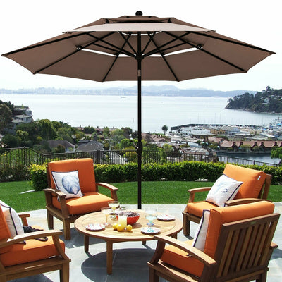 10ft 3 Tier Outdoor Patio Umbrella with Double Vented-Tan