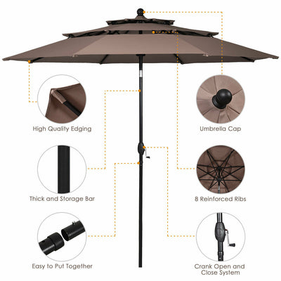 10ft 3 Tier Outdoor Patio Umbrella with Double Vented-Tan