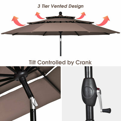 10ft 3 Tier Outdoor Patio Umbrella with Double Vented-Tan