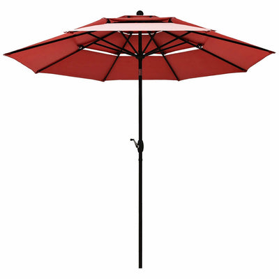 10ft 3 Tier Outdoor Patio Umbrella with Double Vented-Burgundy