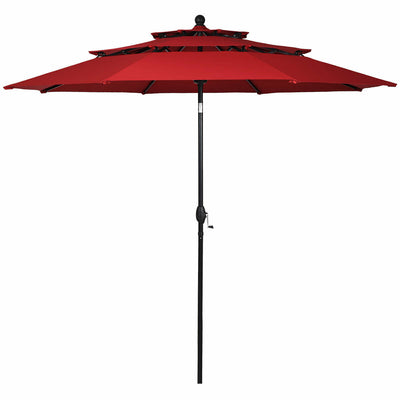 10ft 3 Tier Outdoor Patio Umbrella with Double Vented-Burgundy