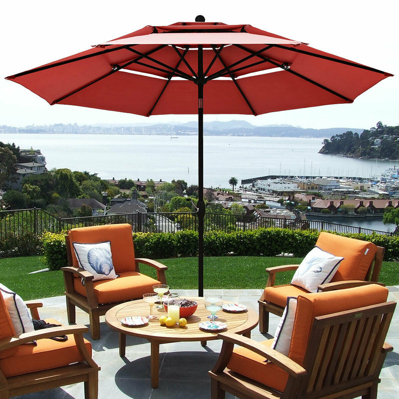 10ft 3 Tier Outdoor Patio Umbrella with Double Vented-Burgundy