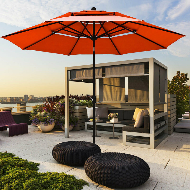 10ft 3 Tier Outdoor Patio Umbrella with Double Vented-Orange