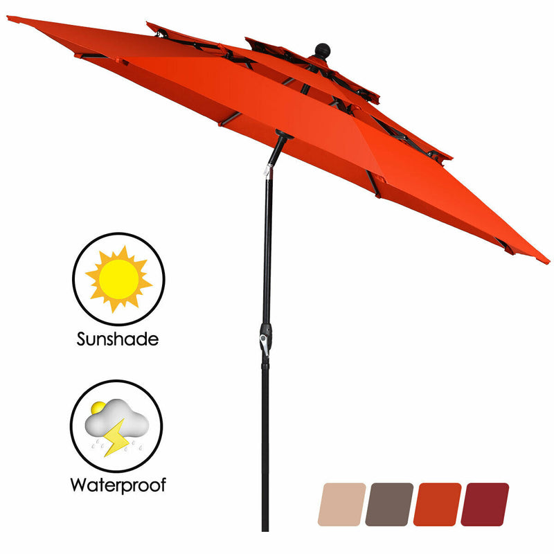 10ft 3 Tier Outdoor Patio Umbrella with Double Vented-Orange