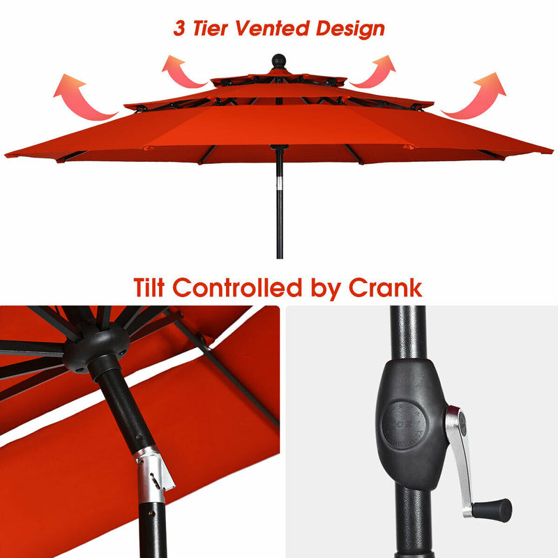 10ft 3 Tier Outdoor Patio Umbrella with Double Vented-Orange