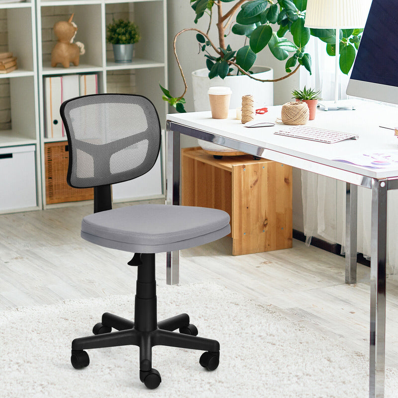 Armless Computer Chair with Height Adjustment and Breathable Mesh for Home Office-Gray