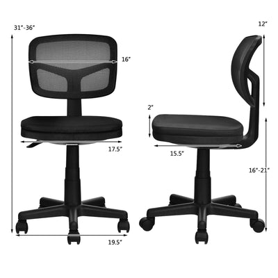 Armless Computer Chair with Height Adjustment and Breathable Mesh for Home Office-Black