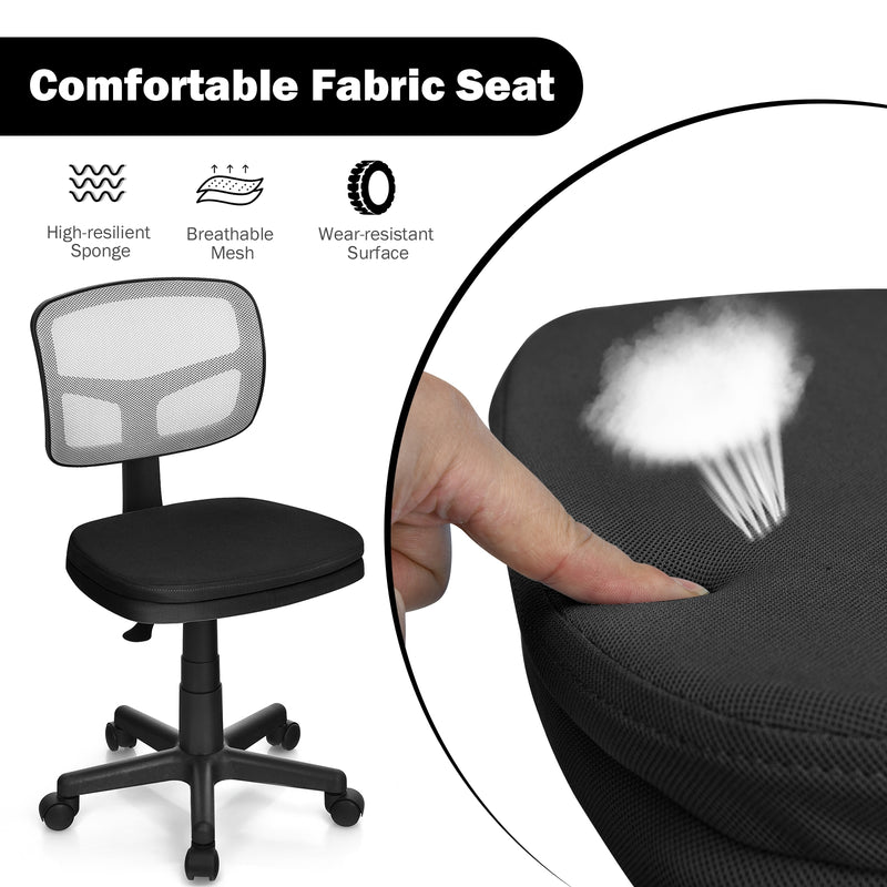 Armless Computer Chair with Height Adjustment and Breathable Mesh for Home Office-Black