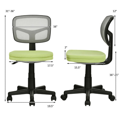 Armless Computer Chair with Height Adjustment and Breathable Mesh for Home Office-Green