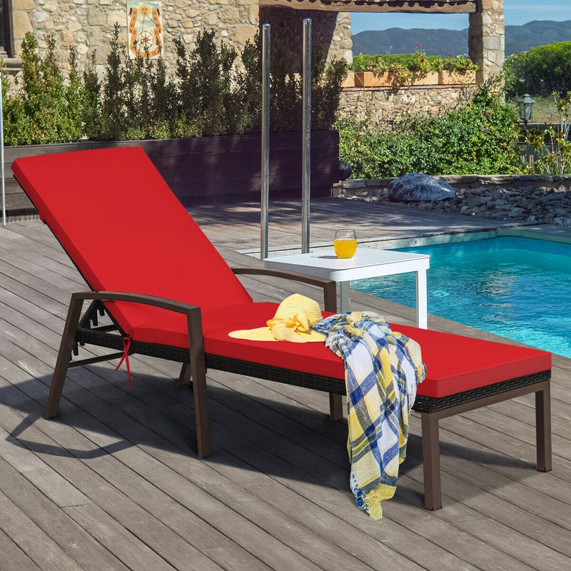 Patio Rattan Lounge Chaise Recliner with Back Adjustable Cushioned