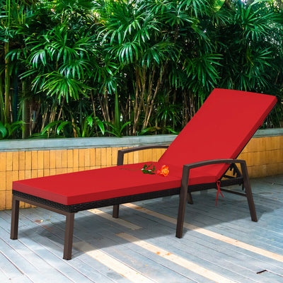 Patio Rattan Lounge Chaise Recliner with Back Adjustable Cushioned