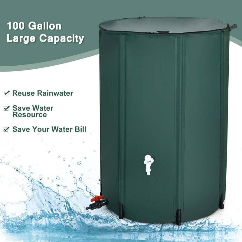 100 Gallon Portable Rain Barrel Water Collector Tank with Spigot Filter